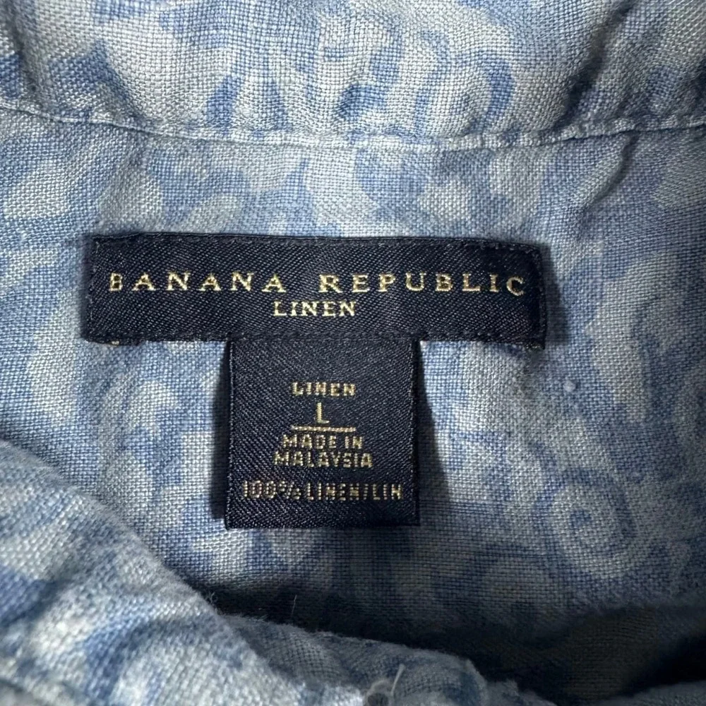 Banana Republic Mens 100%‎ Linen Floral Damask Short Sleeve Button Down Shirt L